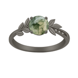 1.05 Ct Round Green Moss Agate Leaf Engagement Ring