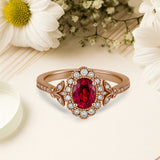 1.20 Ct Oval Cut Vintage Lab Ruby Halo Engagement Ring