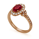 1.20 Ct Oval Cut Vintage Lab Ruby Halo Engagement Ring