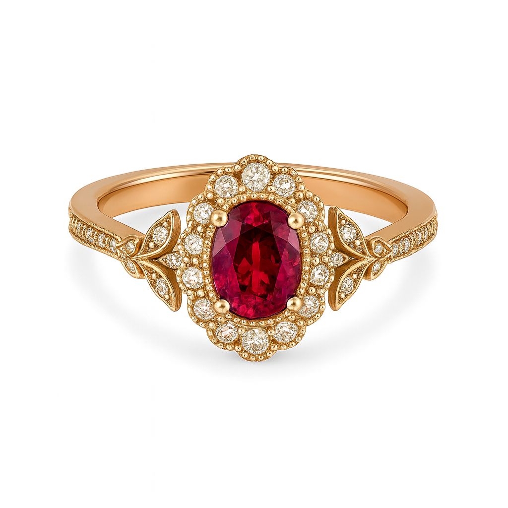 1.20 Ct Oval Cut Vintage Lab Ruby Halo Engagement Ring