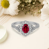 1.20 Ct Oval Cut Vintage Lab Ruby Halo Engagement Ring