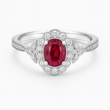 1.20 Ct Oval Cut Vintage Lab Ruby Halo Engagement Ring