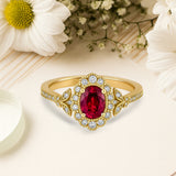 1.20 Ct Oval Cut Vintage Lab Ruby Halo Engagement Ring