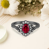 1.20 Ct Oval Cut Vintage Lab Ruby Halo Engagement Ring