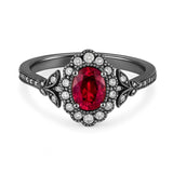 1.20 Ct Oval Cut Vintage Lab Ruby Halo Engagement Ring