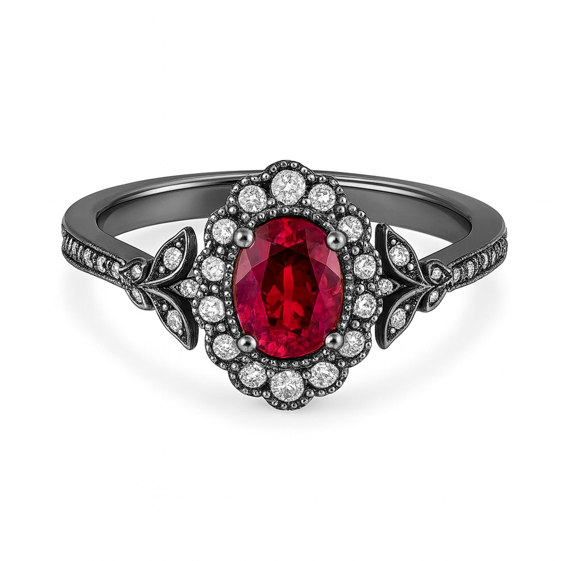 1.20 Ct Oval Cut Vintage Lab Ruby Halo Engagement Ring