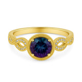 1.15 Ct Round Cut Alexandrite Milgrain Engagement Ring