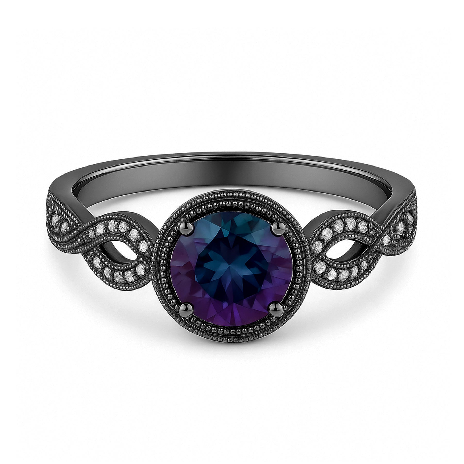 1.15 Ct Round Cut Alexandrite Milgrain Engagement Ring