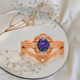 1.20 Ct Round Vintage Alexandrite Milgrain Bridal Ring Set