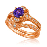 1.20 Ct Round Vintage Alexandrite Milgrain Bridal Ring Set