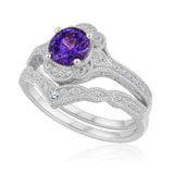 1.20 Ct Round Vintage Alexandrite Milgrain Bridal Ring Set