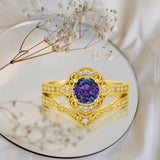 1.20 Ct Round Vintage Alexandrite Milgrain Bridal Ring Set