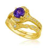 1.20 Ct Round Vintage Alexandrite Milgrain Bridal Ring Set