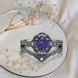 1.20 Ct Round Vintage Alexandrite Milgrain Bridal Ring Set