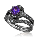 1.20 Ct Round Vintage Alexandrite Milgrain Bridal Ring Set