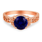 1.25 Ct Round Cut Blue Sapphire Vintage Engagement Ring