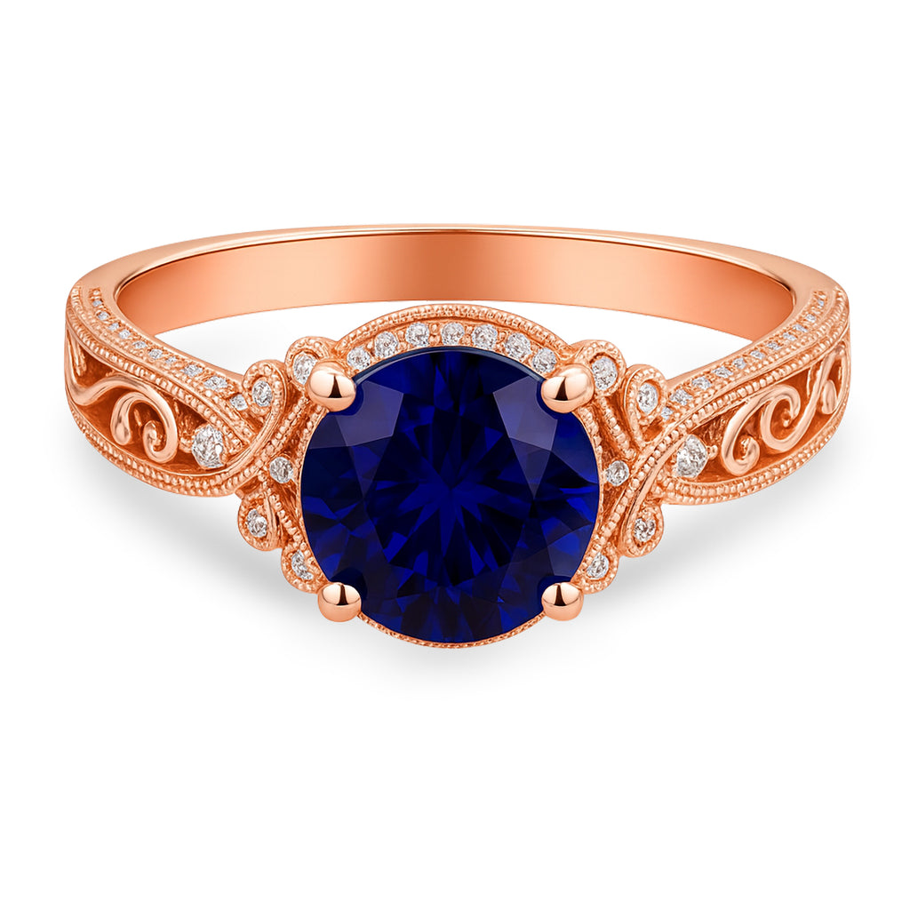 1.25 Ct Round Cut Blue Sapphire Vintage Engagement Ring