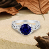 1.25 Ct Round Cut Blue Sapphire Vintage Engagement Ring