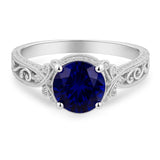 1.25 Ct Round Cut Blue Sapphire Vintage Engagement Ring