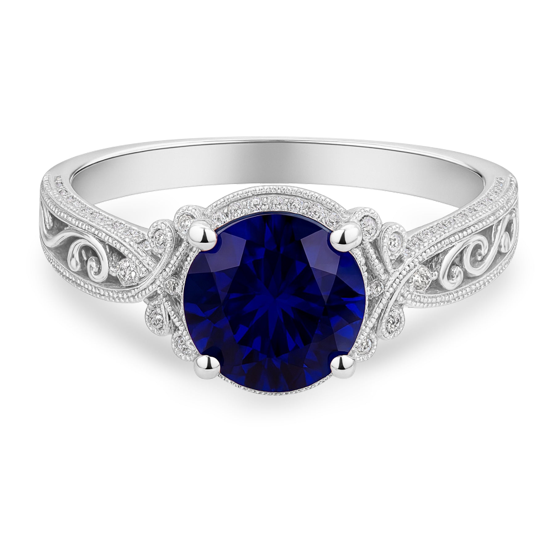 1.25 Ct Round Cut Blue Sapphire Vintage Engagement Ring