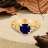 1.25 Ct Round Cut Blue Sapphire Vintage Engagement Ring