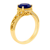 1.25 Ct Round Cut Blue Sapphire Vintage Engagement Ring