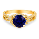 1.25 Ct Round Cut Blue Sapphire Vintage Engagement Ring