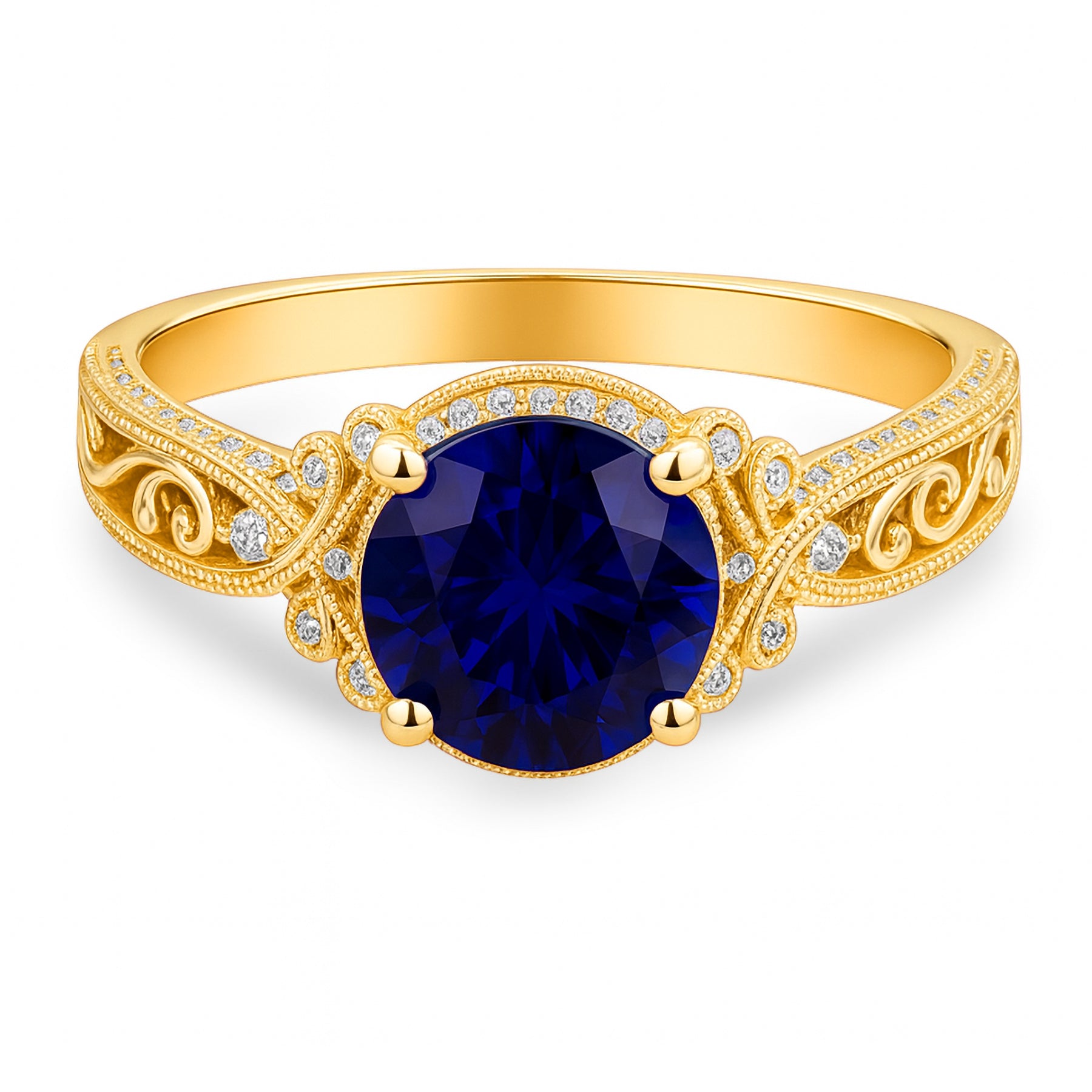1.25 Ct Round Cut Blue Sapphire Vintage Engagement Ring