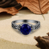 1.25 Ct Round Cut Blue Sapphire Vintage Engagement Ring