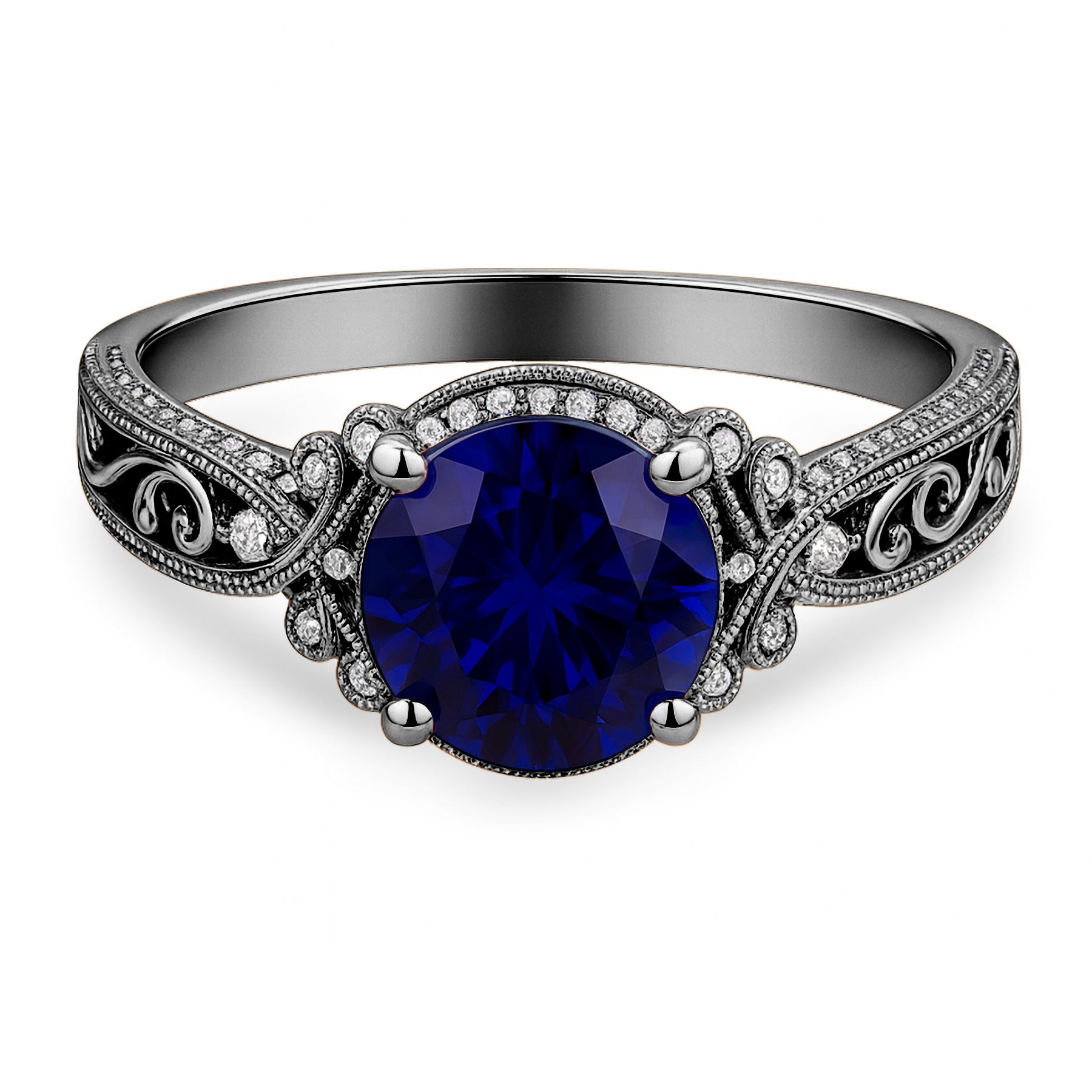 1.25 Ct Round Cut Blue Sapphire Vintage Engagement Ring
