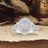 1.35 Ct Oval Cut Halo Lab Created Opal Vintage Ring Engagement Ring