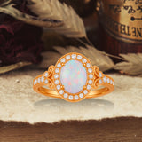 1.35 Ct Oval Cut Halo Lab Created Opal Vintage Ring Engagement Ring