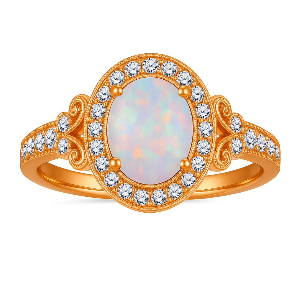 1.35 Ct Oval Cut Halo Lab Created Opal Vintage Ring Engagement Ring