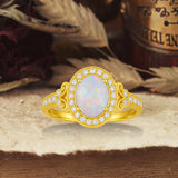 1.35 Ct Oval Cut Halo Lab Created Opal Vintage Ring Engagement Ring