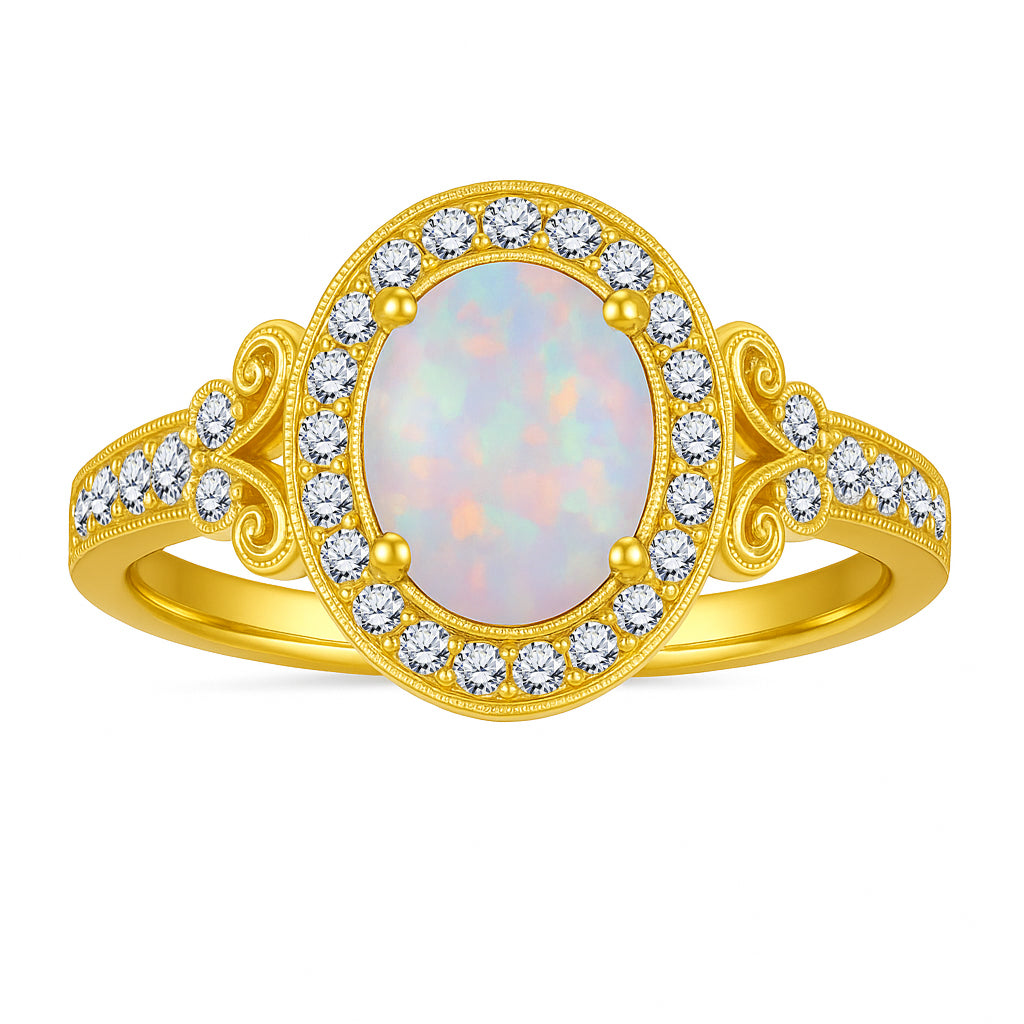 1.35 Ct Oval Cut Halo Lab Created Opal Vintage Ring Engagement Ring