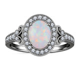 1.35 Ct Oval Cut Halo Lab Created Opal Vintage Ring Engagement Ring