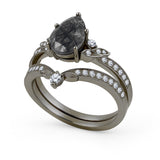 1.35 Ct Pear Cut Milgrain Black Rutilated Quartz Bridal Set