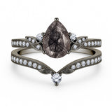 1.35 Ct Pear Cut Milgrain Black Rutilated Quartz Bridal Set