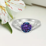 1 Ct Round Cut Lab Alexandrite Floral Solitaire Engagement Ring