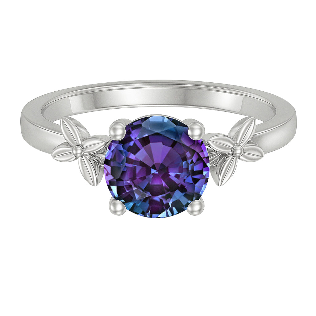 1 Ct Round Cut Lab Alexandrite Floral Solitaire Engagement Ring