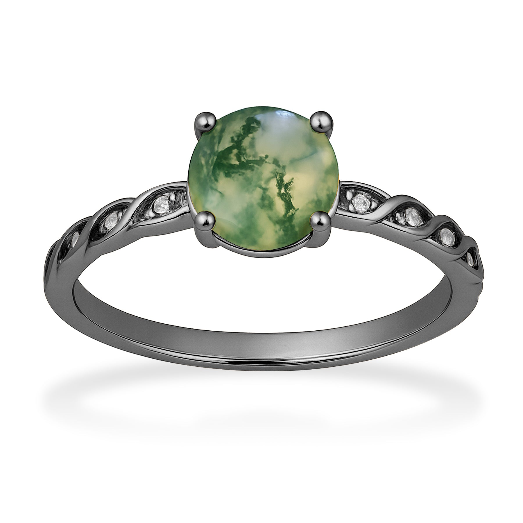 1.05 Ct Round Green Moss Agate Twisted Engagement Ring