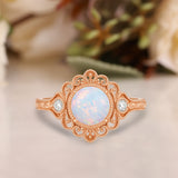 Vintage 1.05 Ct Round Cut Lab Created Opal Filigree Engagement Ring