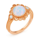 Vintage 1.05 Ct Round Cut Lab Created Opal Filigree Engagement Ring