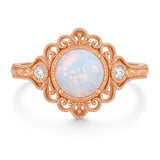 Vintage 1.05 Ct Round Cut Lab Created Opal Filigree Engagement Ring