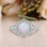 Vintage 1.05 Ct Round Cut Lab Created Opal Filigree Engagement Ring