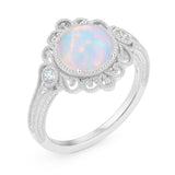 Vintage 1.05 Ct Round Cut Lab Created Opal Filigree Engagement Ring