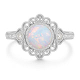 Vintage 1.05 Ct Round Cut Lab Created Opal Filigree Engagement Ring