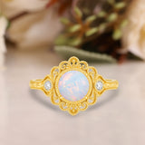 Vintage 1.05 Ct Round Cut Lab Created Opal Filigree Engagement Ring