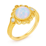 Vintage 1.05 Ct Round Cut Lab Created Opal Filigree Engagement Ring