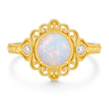 Vintage 1.05 Ct Round Cut Lab Created Opal Filigree Engagement Ring